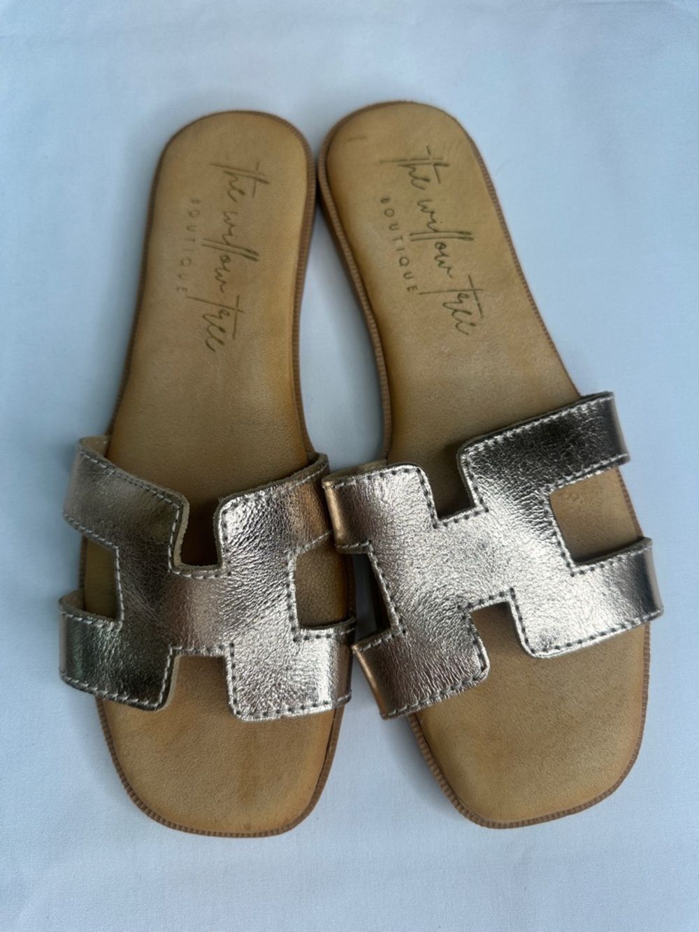 Women's Metallic Gold Slide Sandals